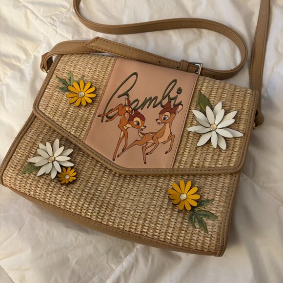 Disney Handbags - Disney Our Universe Bambi Straw Woven Crossbody Floral 3d Purse